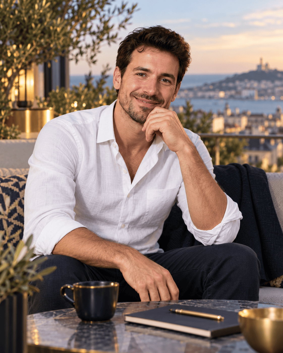 Portrait illustratif d’Alexandre Morel en chemise blanche